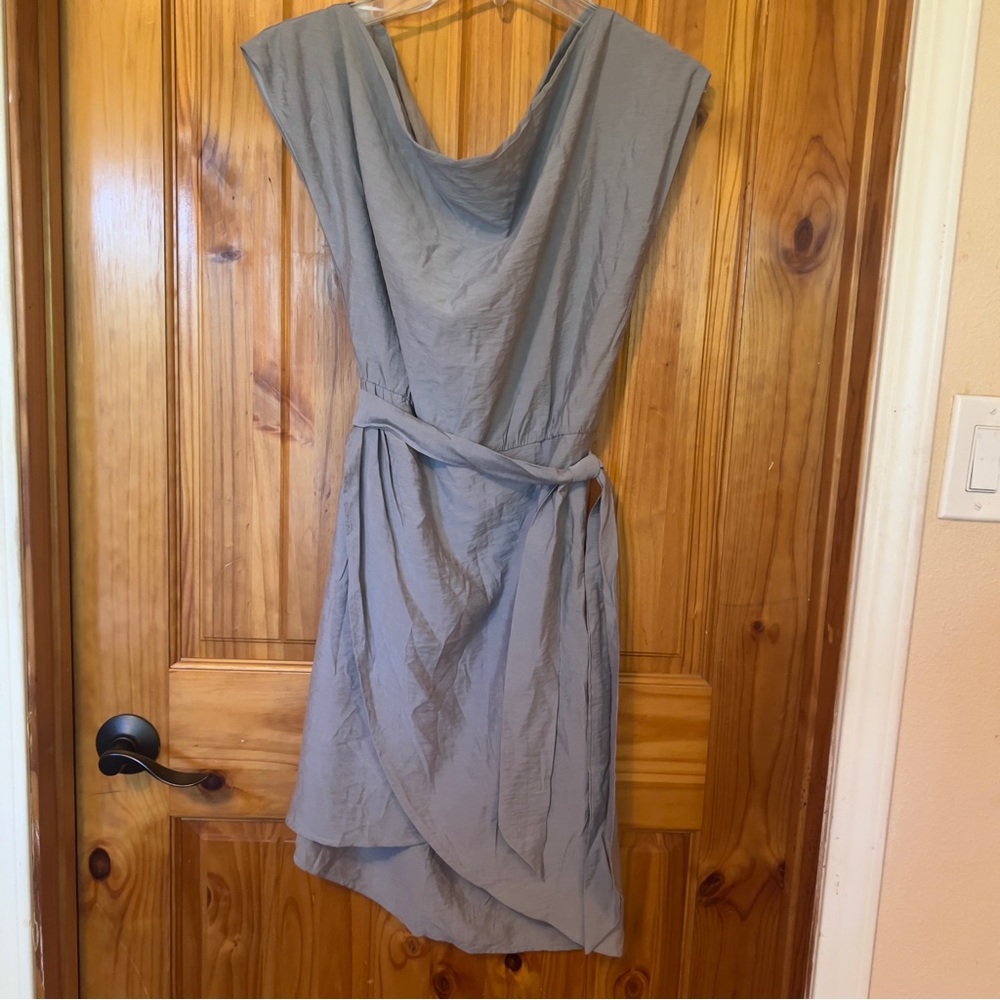 Wish Australia Rise Dove Grey Asymmetrical Sheath Dress with Cowl Neck